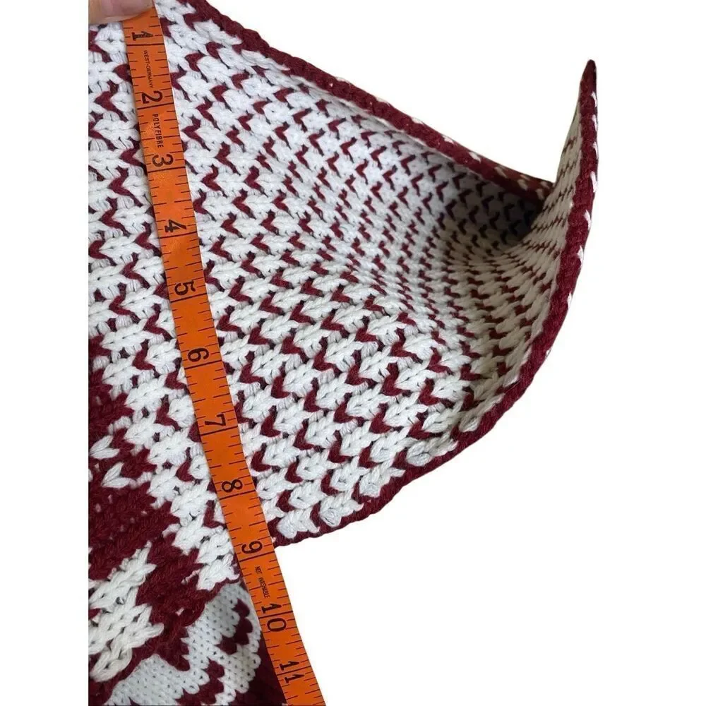 Red White Knit Scarf Fair Isle Snowflake Pattern Fringe Soft Winter Holiday